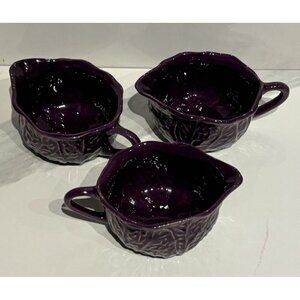 Set of 3 Purple Ceramic Vine & Leaves Cups by Faiancas Neto & Gomes Portugal